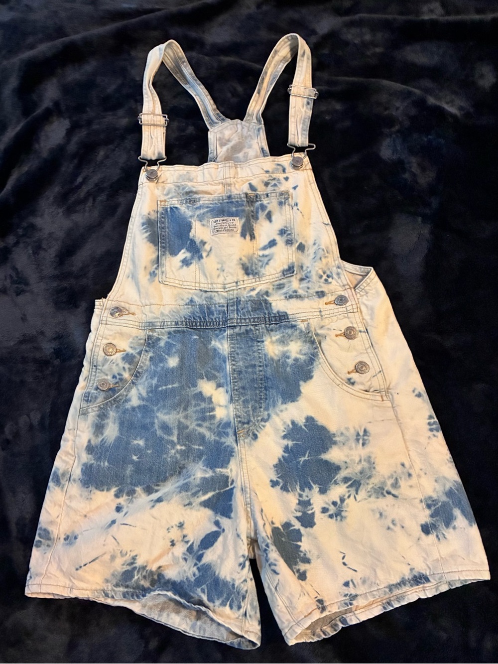 Levi's Blue and White Tie-Dye Denim Short Overalls